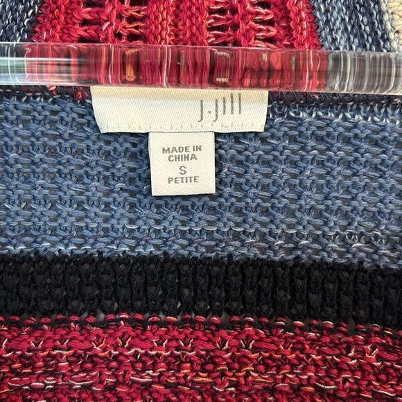 J. Jill Red White Blue Striped 3 Button Cardigan Size Small Petite - Picture 3 of 9